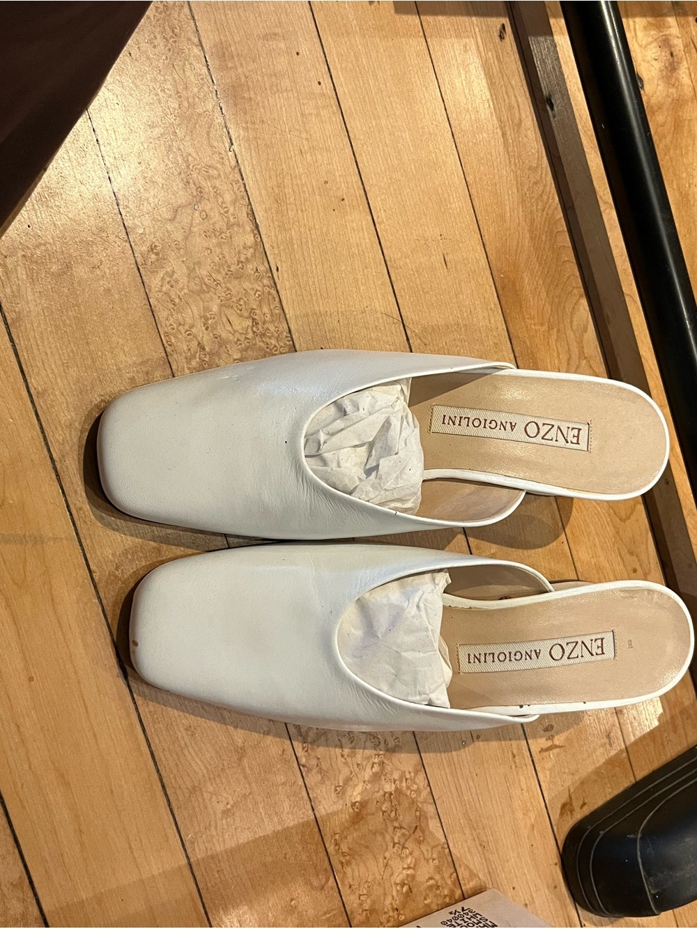 Enzo Angiolini White Leather Square-Toe Mules